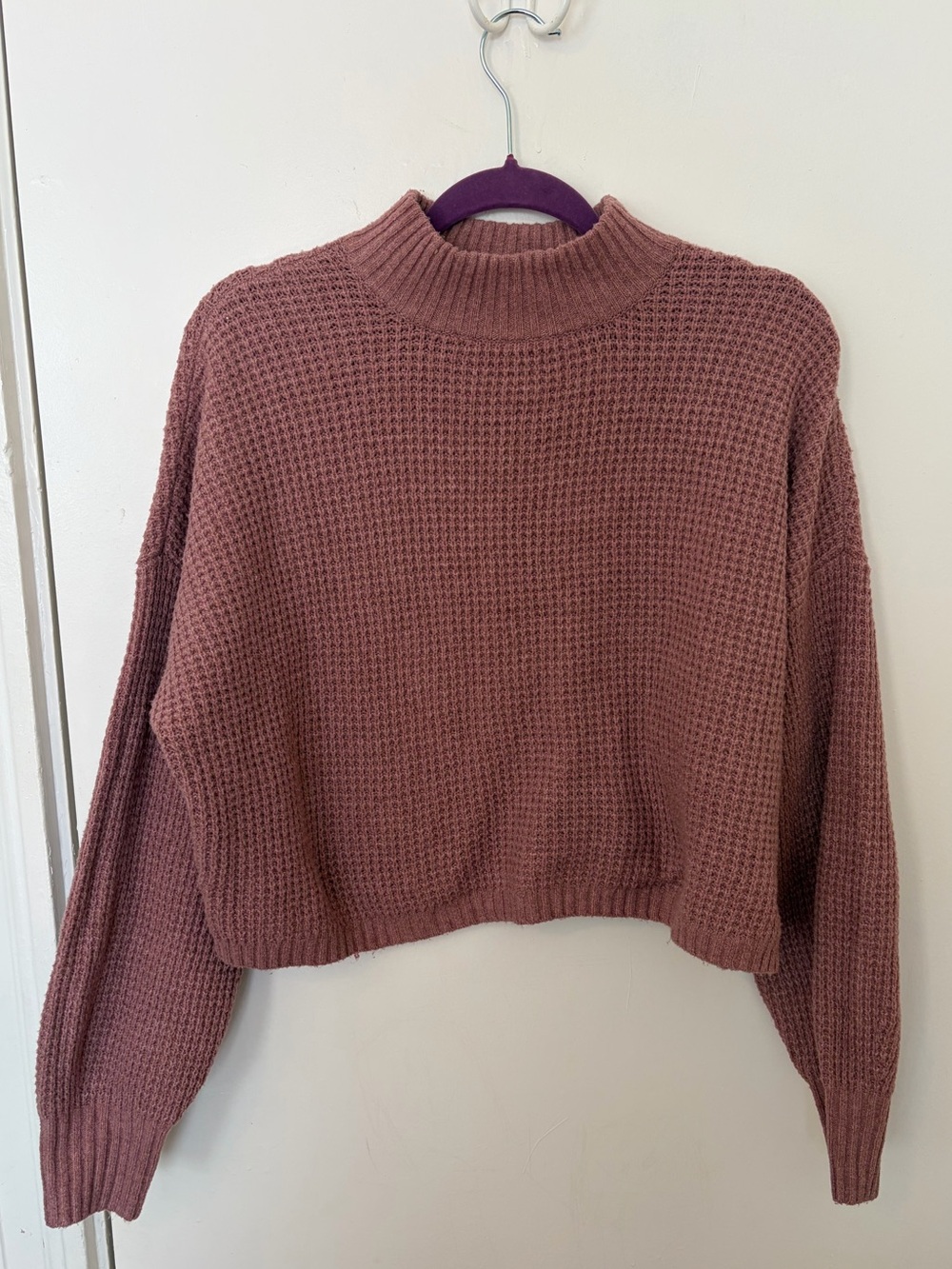 Hollister Mockneck Waffle Knit Sweater Mauve Pink Cropped Oversized Size Small
